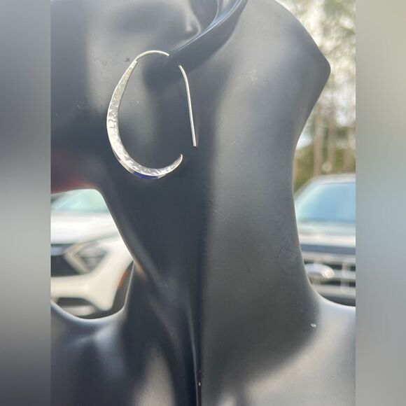 Seed & Sage Hammered Sterling Silver Crescent Hoop Earrings - Made in Mexico - Picture 7 of 8